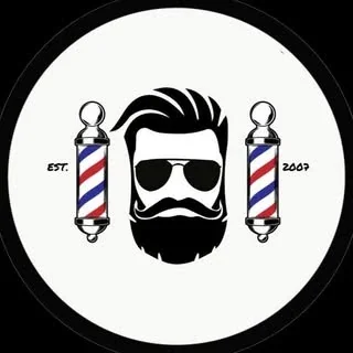 New Style Barbershops logo: to barberstænger om en skægget herre
